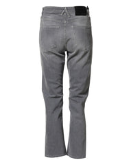 Gray Tattered Mid Waist Men Straight Denim Trouser Jeans