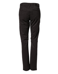Dark Brown Cotton Stretch Straight Mid Waist Trouser Pants