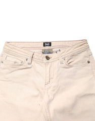 Beige Low Waist Cotton Slim Fit Denim Trousers Jeans