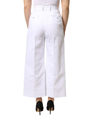 White Cotton High Waist WideLeg Cropped Pants