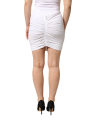 White Viscose Pencil Cut High Waist Mini Skirt