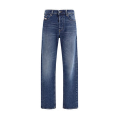 Blue Cotton Straight-Leg Jeans