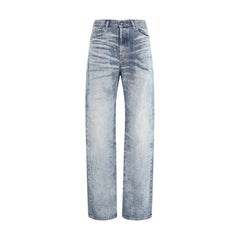 Blue Cotton Straight-Leg Jeans