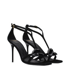 Black Leather Stiletto Heel Sandals