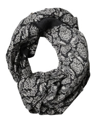 Black White Damask Patterned Lace Men Scarf