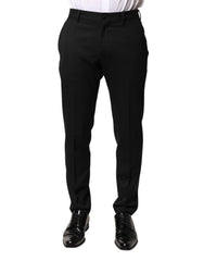 Black Wool Mid Waist Men Dress Trousers Pants