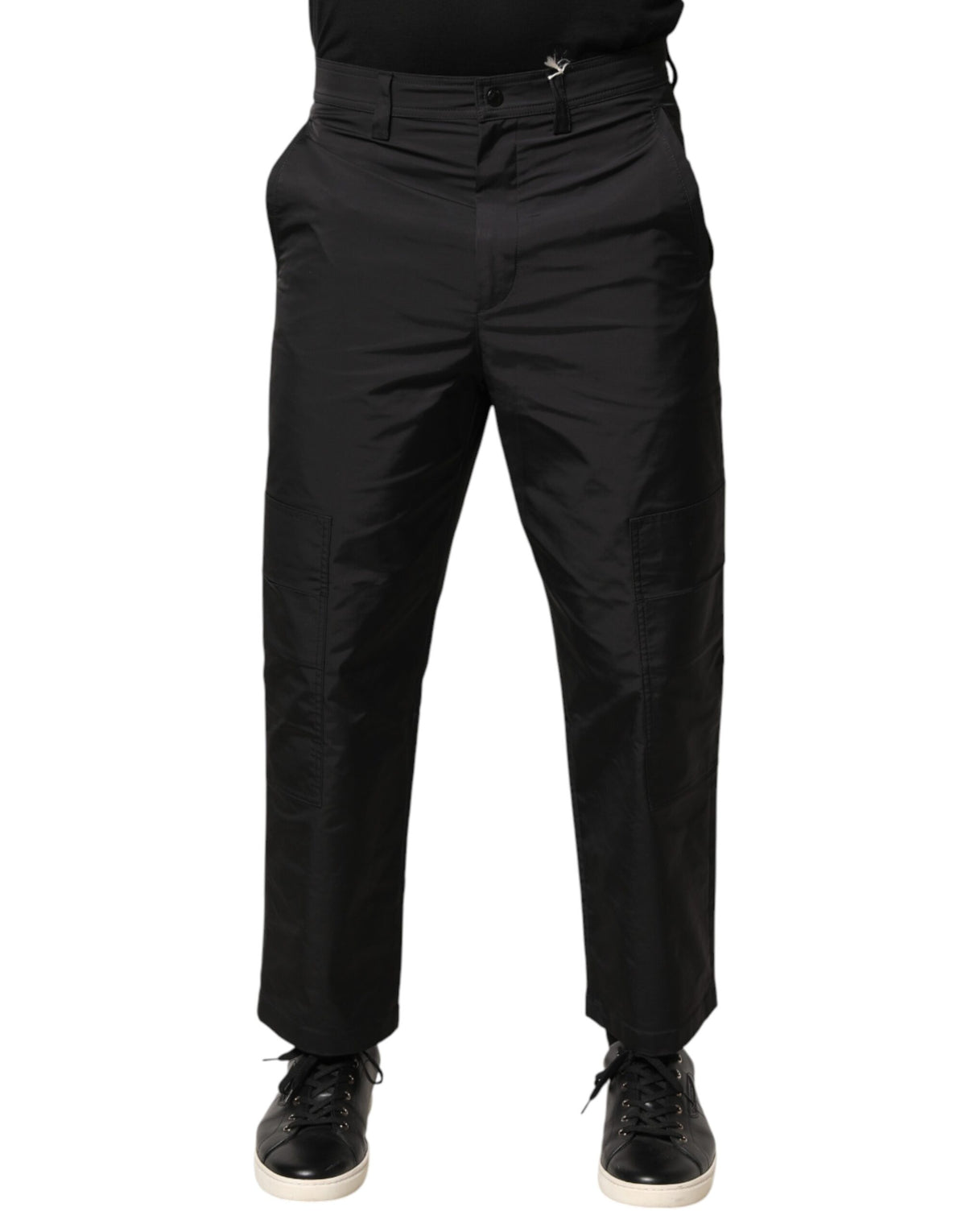 Black Mid Waist Men Tapered Dress Trouser Pants