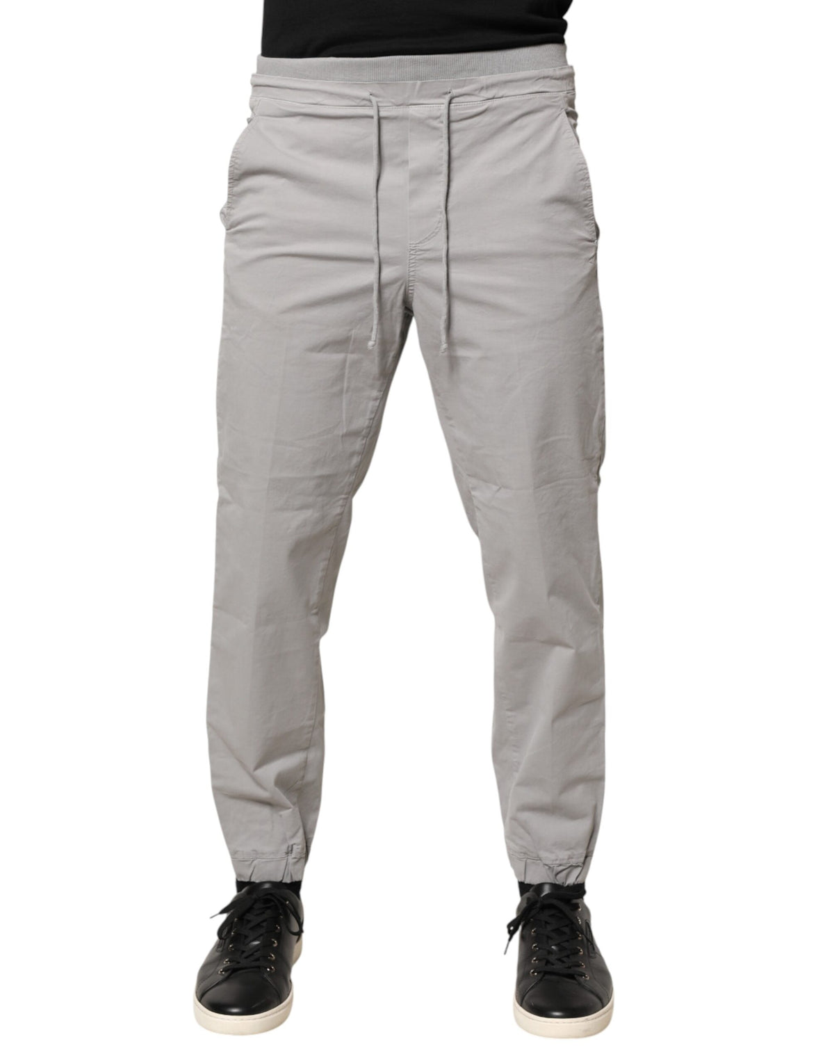 Light Gray Cotton Mid Waist Skinny Men Jogger Trouser Pants