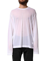 White Nylon Long Sleeves Crewneck T-Shirt