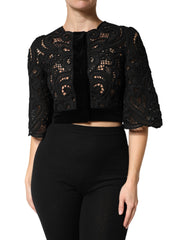 Black Floral Lace Cropped Coat  Jacket