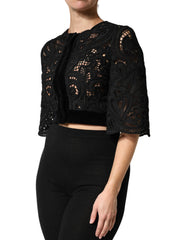 Black Floral Lace Cropped Coat  Jacket