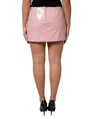 Glossy Pink Cotton High Waist Mini Skirt