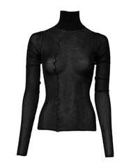 Black Viscose Turtle Neck Pullover Top
