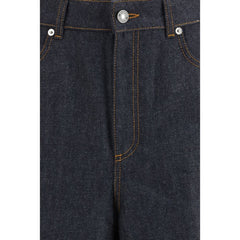 Blue Cotton Casual Pants