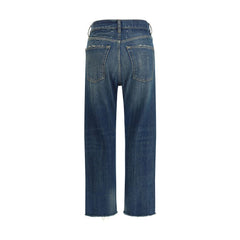Blue Cotton Straight-Leg Jeans
