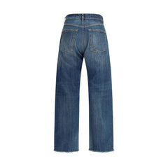 Blue Cotton Straight-Leg Jeans