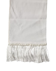 White Silk Fringes Neck Wrap Foulard Scarf