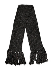 Black Wool Fringes Neck Wrap Foulard Scarf