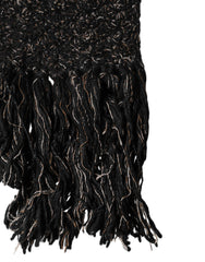 Black Wool Fringes Neck Wrap Foulard Scarf