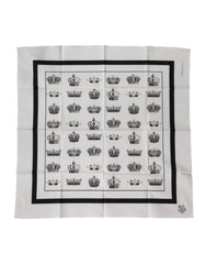 White Crown Cotton Square Foulard Scarf