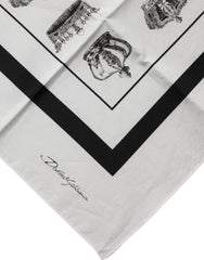 White Crown Cotton Square Foulard Scarf