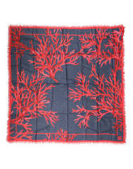 Blue Red Coral Print Square Foulard Men Scarf