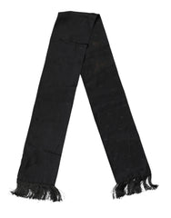 Black Logo Silk Fringes Neck Foulard Scarf