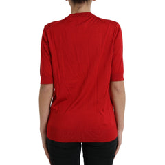 Red Silk Crew Neck Short Sleeves Top T-shirt