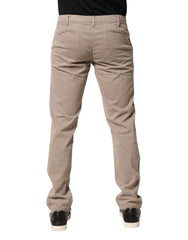 Beige Cotton Stretch Straight Mid Waist Trouser Pants