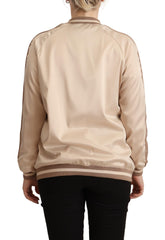 Bomber Full Zip Beige Long Sleeves Polyester Jacket