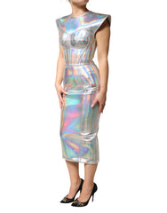Silver Iridescent Bodycon Sheath Midi Dress