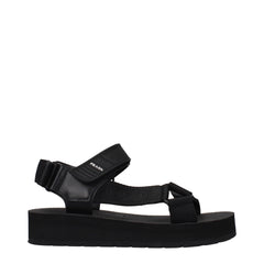 Black Fabric Flat Sandals