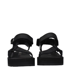 Black Fabric Flat Sandals