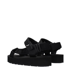 Black Fabric Flat Sandals