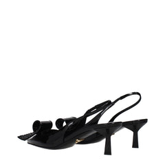 Black Leather Stiletto Heel Sandals