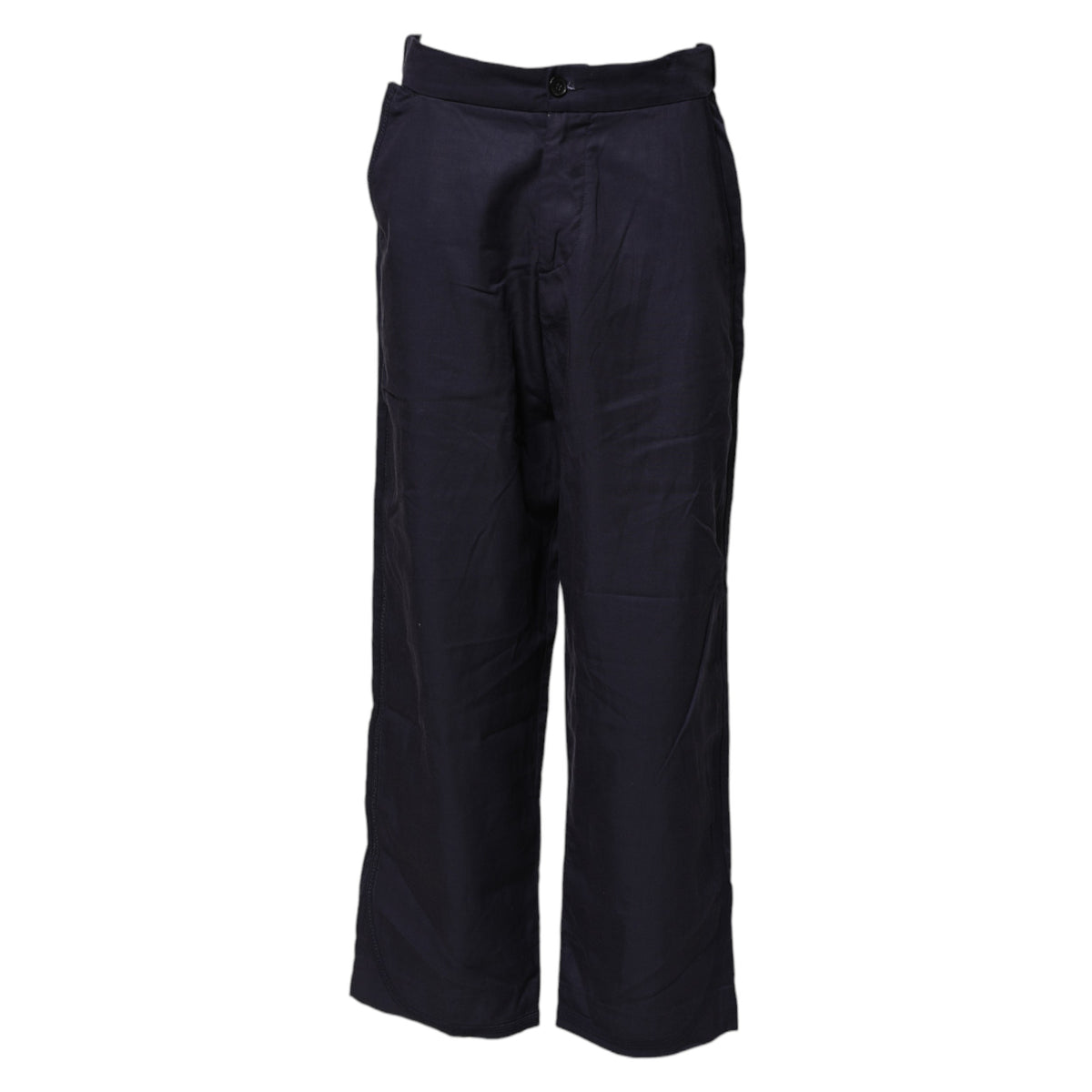 Navy Blue Straight High Waist Chino Casual Trouser Pants