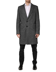 Gray Wool Blend Long Trench Coat Men Jacket