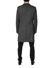 Gray Wool Blend Long Trench Coat Men Jacket