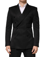 Black Cotton Double Breasted 2 Button Blazer