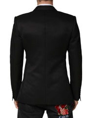 Black Cotton Double Breasted 2 Button Blazer