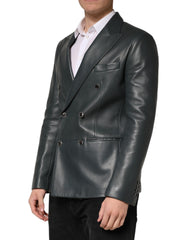 Black Leather Double Breasted 2Button Blazer