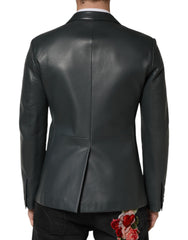 Black Leather Double Breasted 2Button Blazer