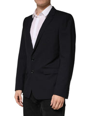 Black Wool Single Breasted 2 Button Blazer