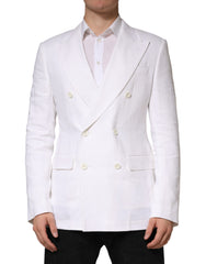 White Linen Double Breasted 2 Button Blazer