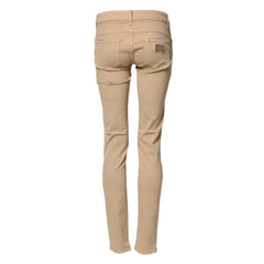 Beige Skinny Low Waist Denim Casual Trouser Jeans