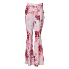 Pink Floral Flared High Waist Trouser Pants