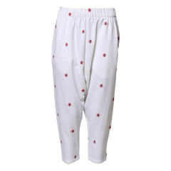 White Floral Tapered High Waist Cropped Pants