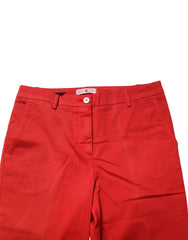 Red Flared Mid Waist Chino Casual Trouser Pants