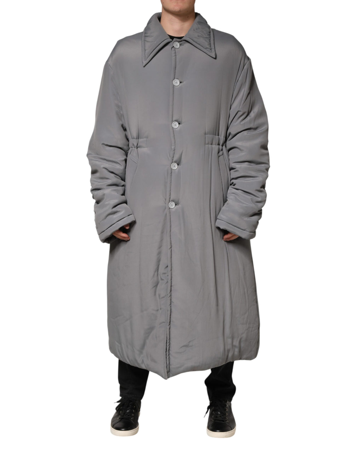Gray Acetate Padded Collared Coat Jacket