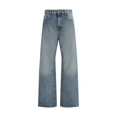 Blue Cotton Straight-Leg Jeans